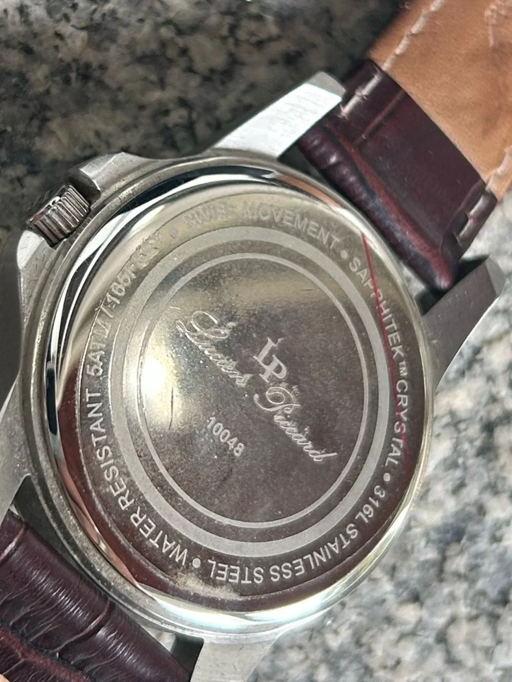 Lucien Piccard Silver Dial Watch with Burgundy Leather Strap